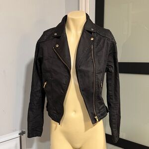 H&M Black Leather Jacket with Gold Accents